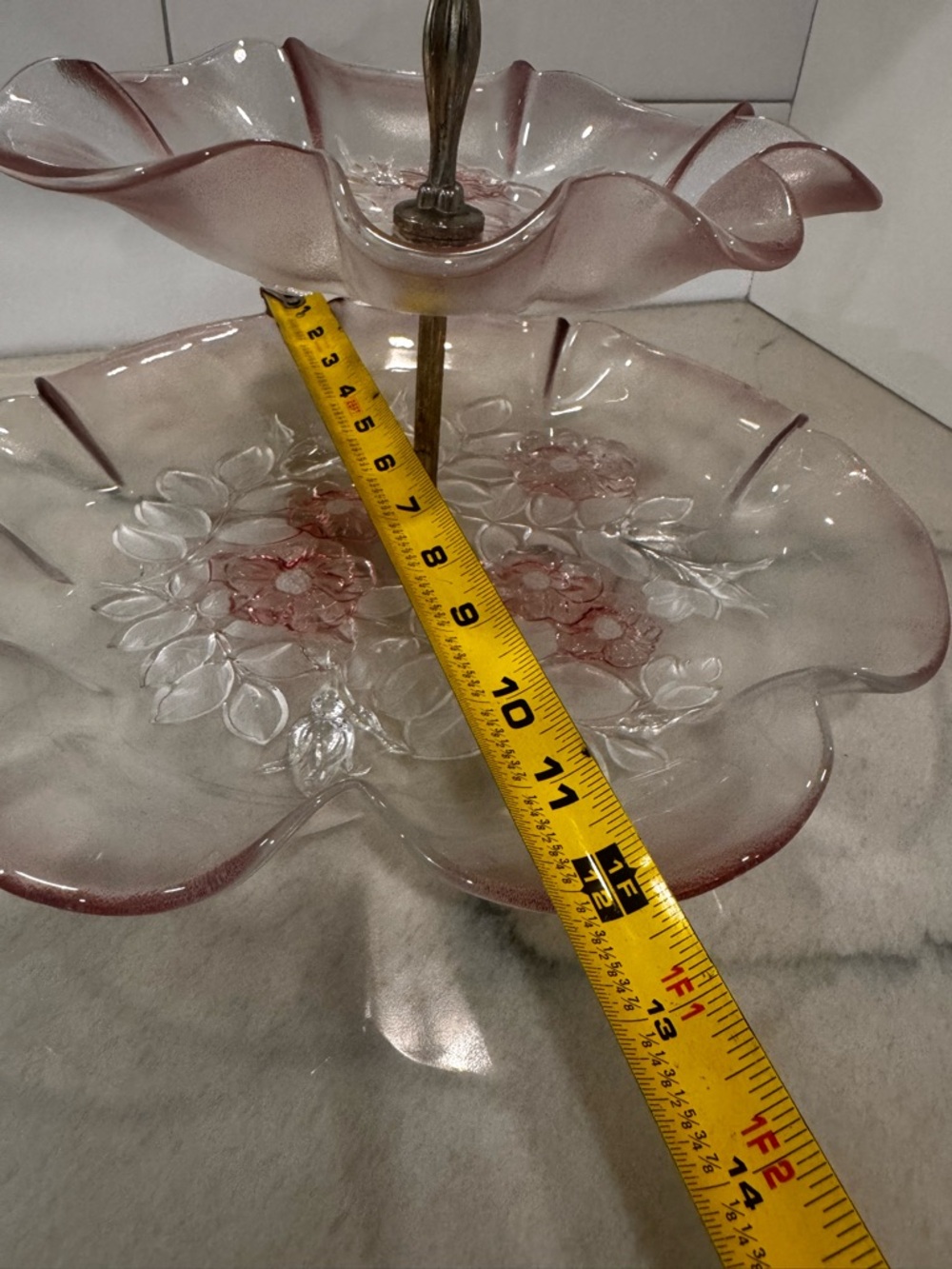 Pink Glass Floral Serving Tray Set - Picture 14 of 15